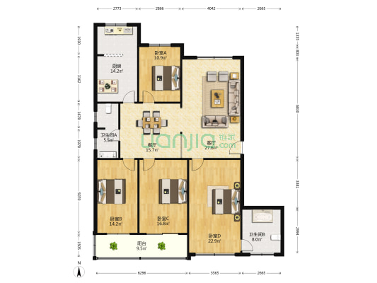 华润宿舍 4室2厅2卫 174平方