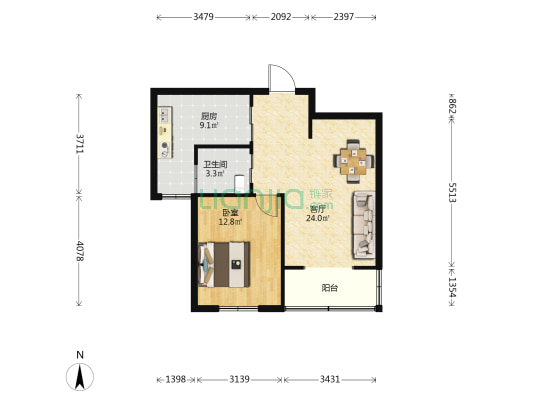 金都花苑西南区 1室1厅1卫 75平方
