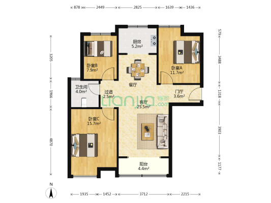 西城花园 3室1厅1卫 112平方