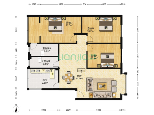 大北街29号 3室1厅2卫 140平方