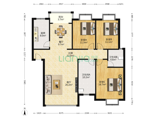 楊柳苑 3室2厅2卫 135平方