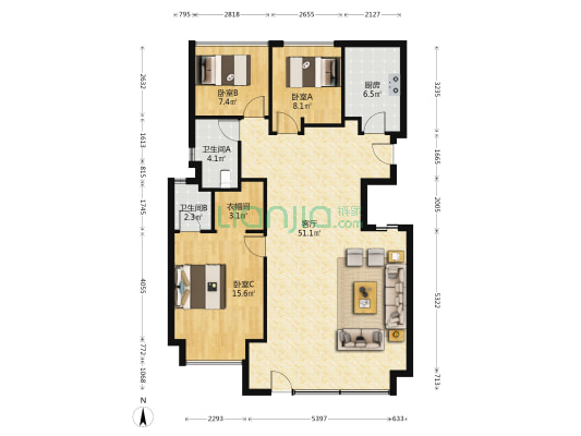 祥源上城国际紫荆苑 3室1厅2卫 245平方