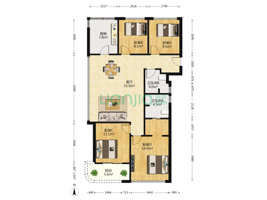 翡翠江南华庭 4室1厅2卫 119平方