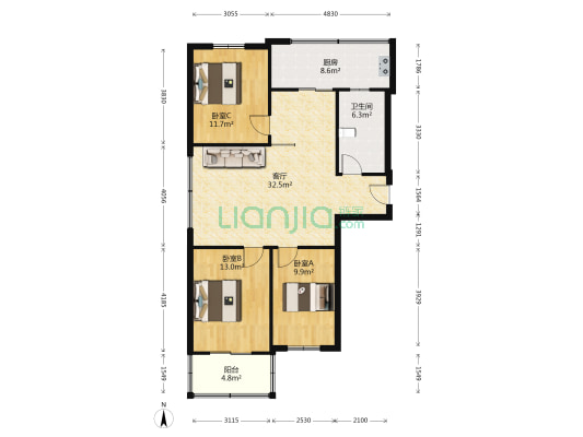 锦绣苑 3室1厅1卫 104平方
