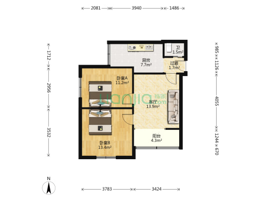 劳动新一村 2室1厅1卫 60平方