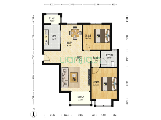 欣葆家园二区 2室2厅1卫 94平方