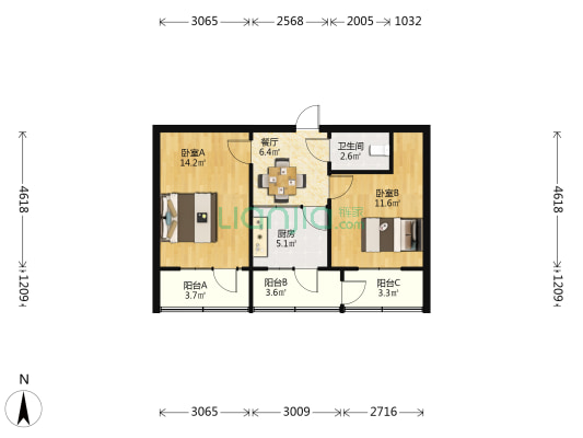 庆丰小区 2室1厅1卫 57平方