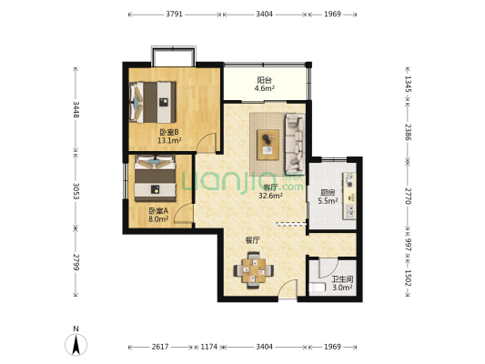 蔚蓝风景 2室1厅1卫 89平方