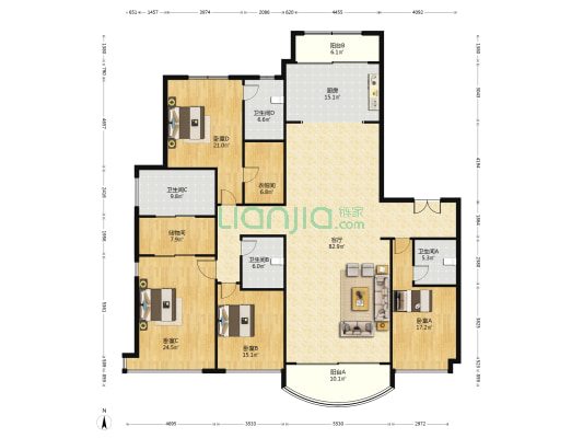 星河湾5号园 4室1厅4卫 287平方