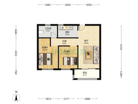 誉品华庭 2室1厅1卫 80平方