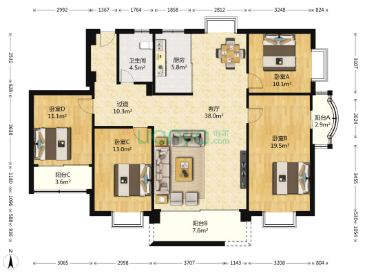 荔香路 4室1厅1卫 163平方