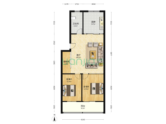仲景花园 2室1厅1卫 101平方