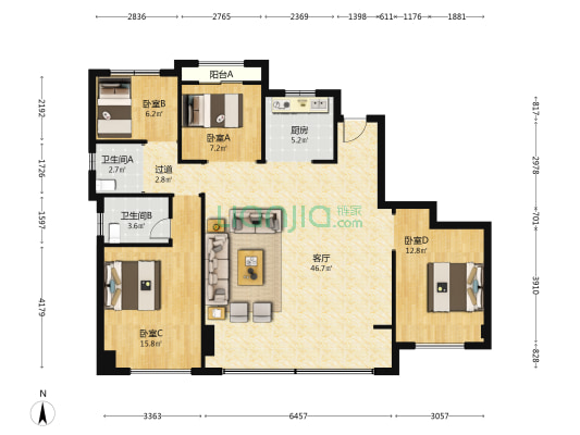 新宏地金钰华庭 4室1厅2卫 140平方