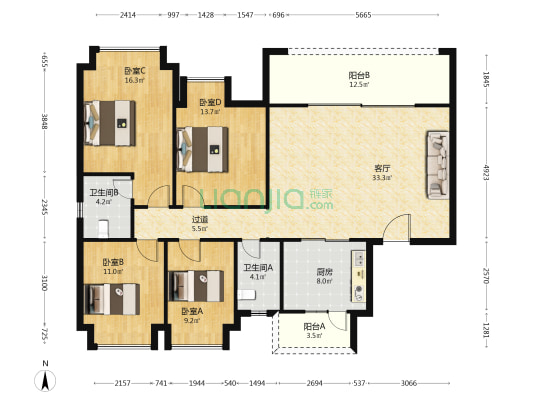 首创禧瑞礼(2期) 4室1厅2卫 141平方
