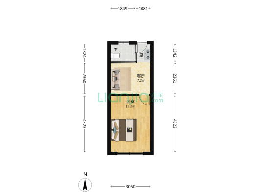二道新华小区 1室1厅1卫 33平方