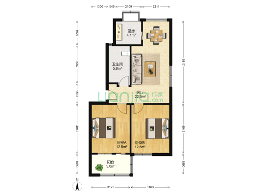 彩电中心 2室1厅1卫 75平方