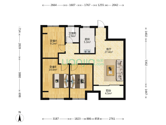 万科公园里 3室1厅1卫 88平方