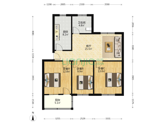 驻马店市建行分行家属院 3室1厅1卫 93平方