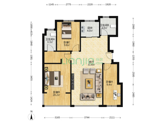和山步云谷 3室1厅2卫 106平方