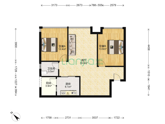 中兴花园 2室1厅1卫 89平方