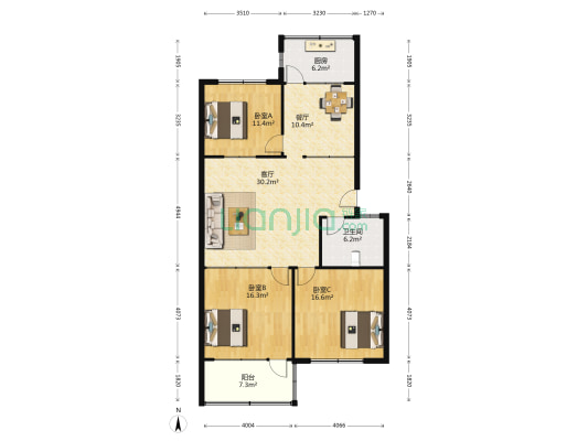 泺安路10 3室2厅1卫 124平方