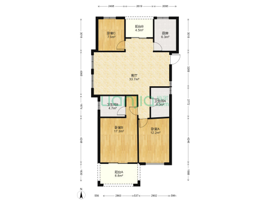 崇城壹品 3室1厅2卫 121平方
