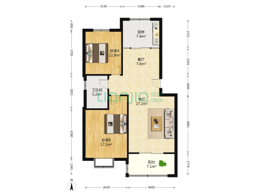绿城小区 2室2厅1卫 101平方