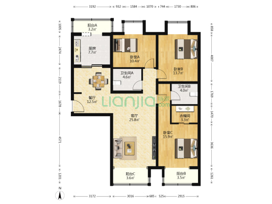 海关总署 3室2厅2卫 153平方