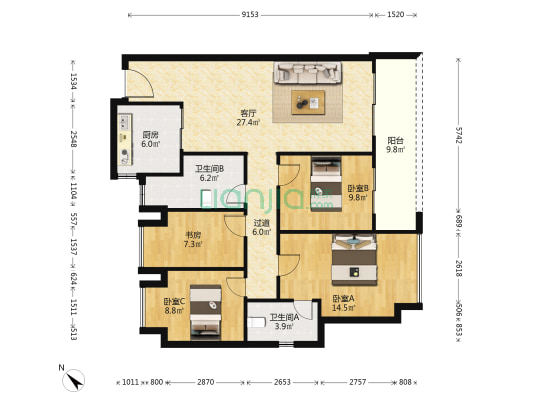 招商江山和樾 4室1厅2卫 139平方