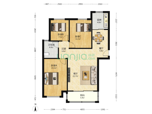 南苑 3室2厅1卫 112平方