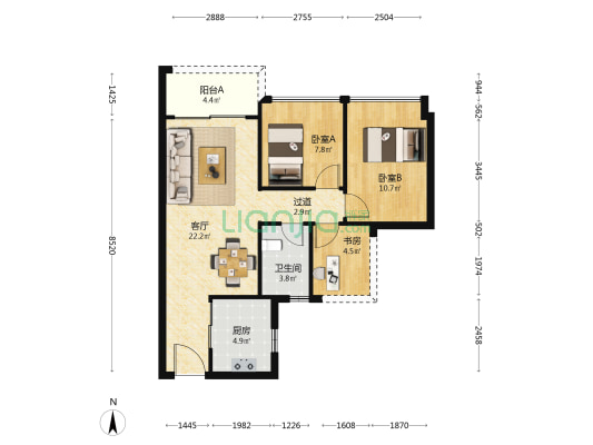 碧桂园星禧 3室1厅1卫 76平方