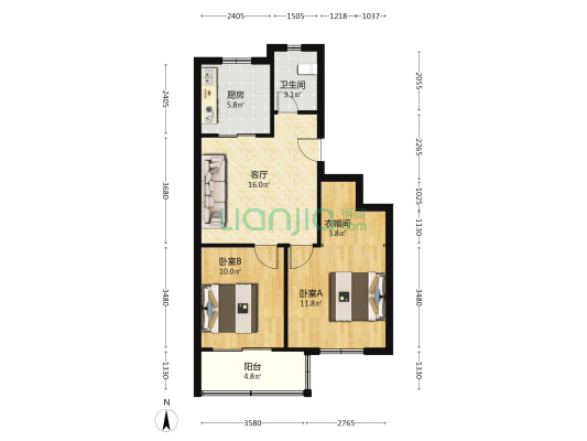 天宝路15弄 2室1厅1卫 68平方