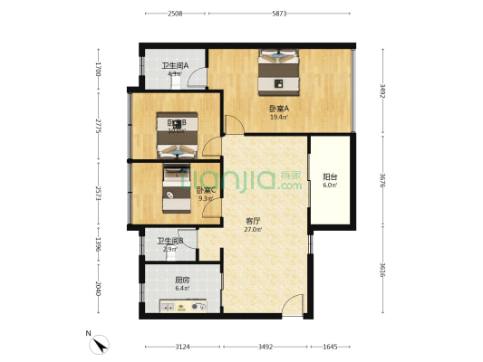 华恒苑 3室1厅2卫 97平方