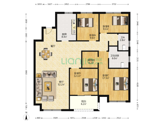 亚新美好香颂 4室1厅2卫 159平方