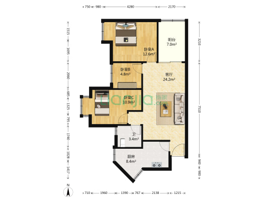 民光圣景苑 3室1厅1卫 82平方