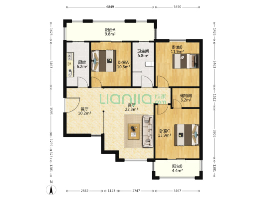 金魏港湾 3室2厅1卫 135平方