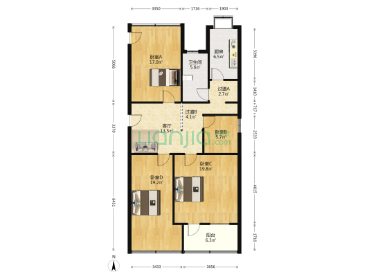 北湖路17号 4室1厅1卫 111平方