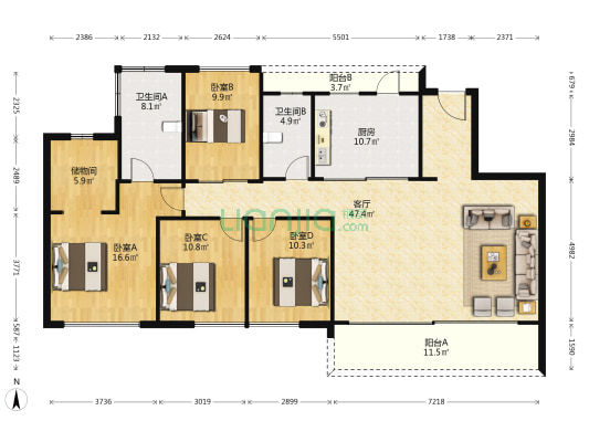 万科天府锦绣锦院 4室1厅2卫 172平方