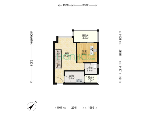万科红一期 1室1厅1卫 41平方