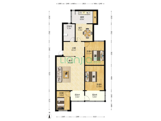 昆明市机电小区 3室2厅1卫 110平方