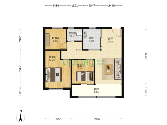 都会紫京 3室1厅1卫 89平方