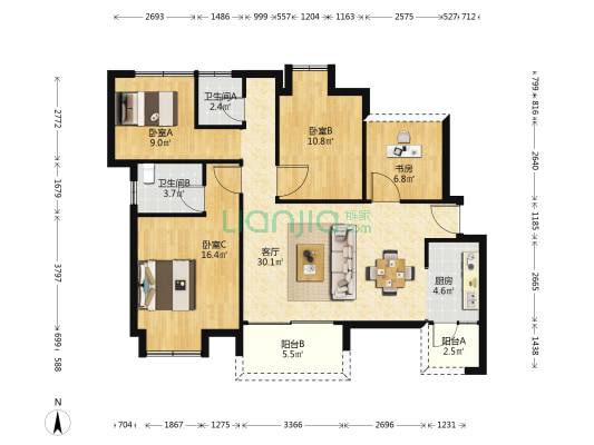 楚天郡府·雅苑 4室1厅2卫 125平方