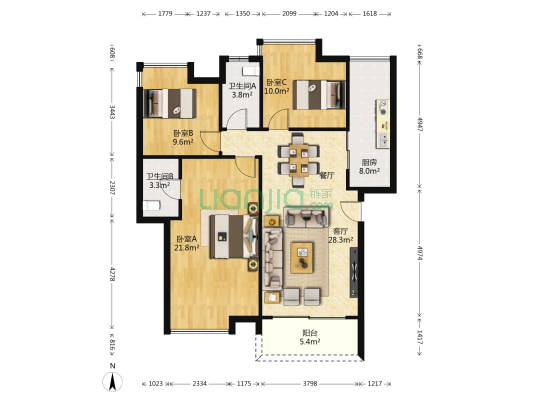 乾城美景 3室1厅2卫 103平方