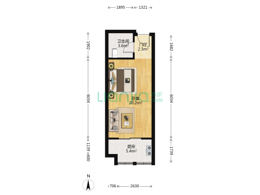 万象春天二期 1室0厅1卫 46平方
