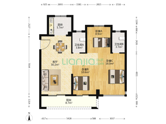 德信望宸里 3室1厅2卫 109平方