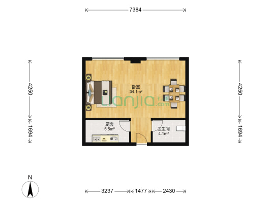 泺安广场 1室0厅1卫 61平方