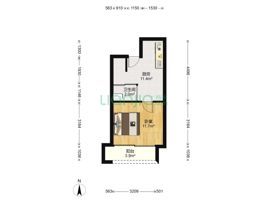 鸿兴城巧克力公馆 1室0厅1卫 45平方