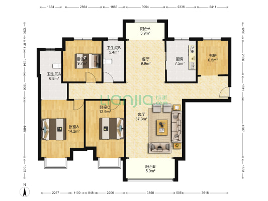 岳陽新天地 4室2厅2卫 143平方