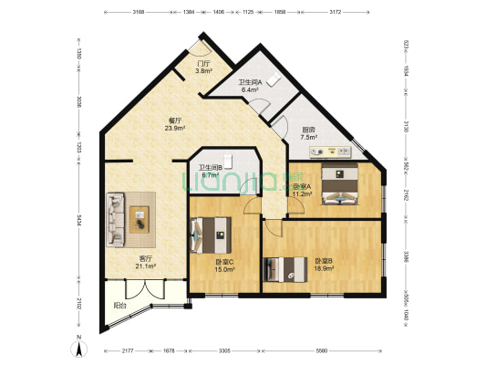 阳光四季公寓 3室2厅2卫 182平方