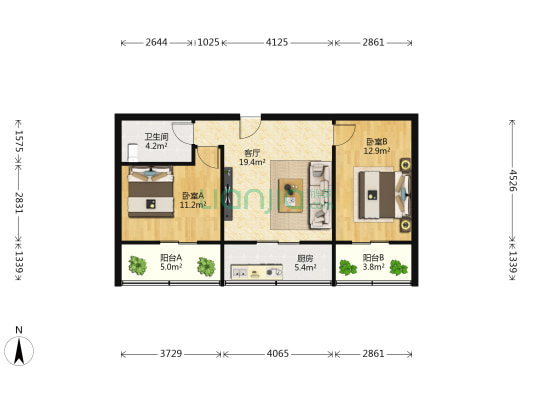 试剂厂西院 2室1厅1卫 76平方